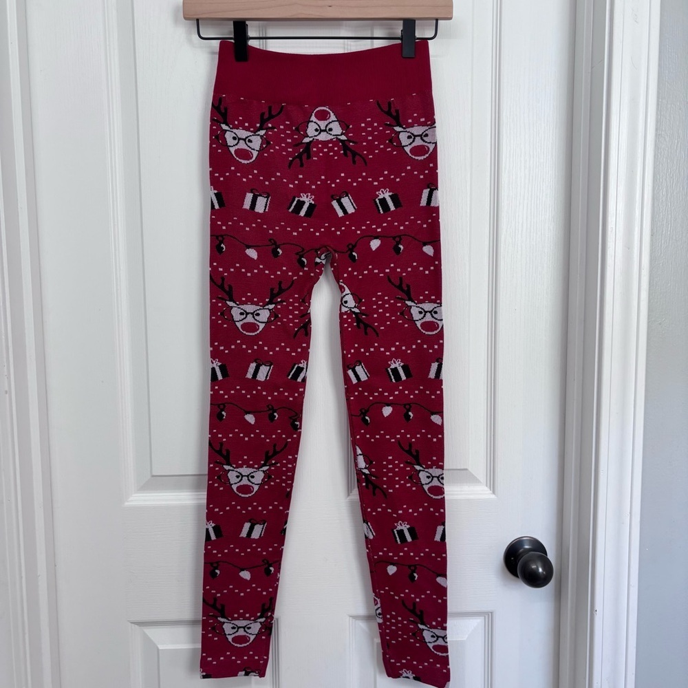 Red Reindeer Fleece-Lined Leggings | No Boundaries Girls L (11–13)